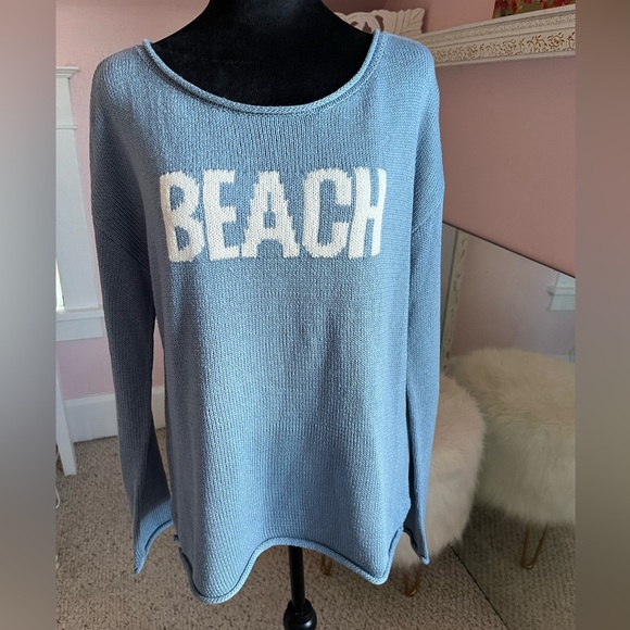 Marled Sweaters - Women’s light blue BEACH long sleeve sweater. Size medium